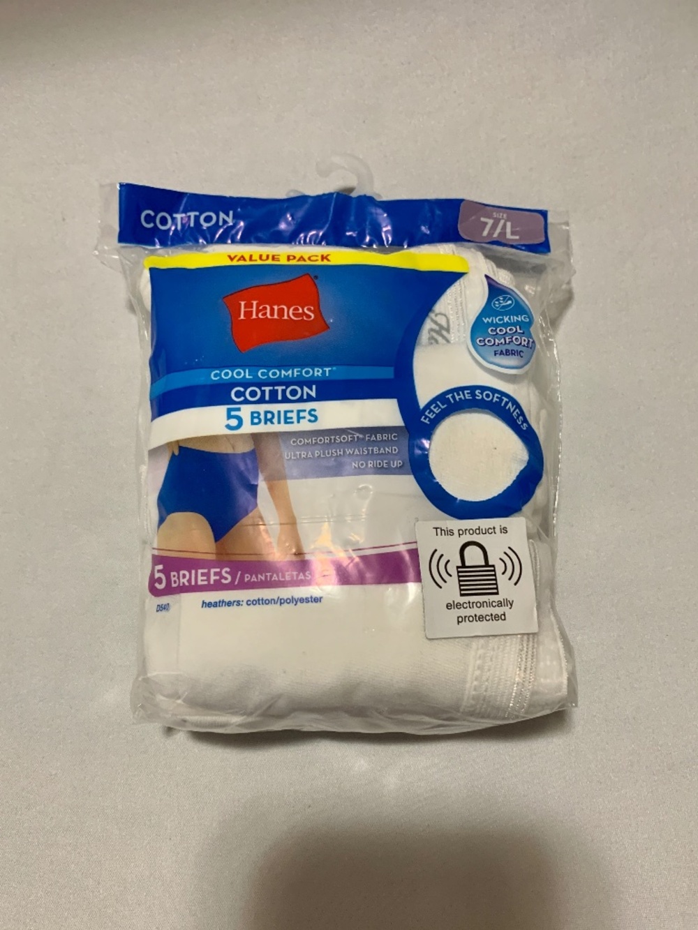 Hanes Women’s White Cotton Briefs Pack of 5 Wicking Cool Comfort - Size 7L - NWT